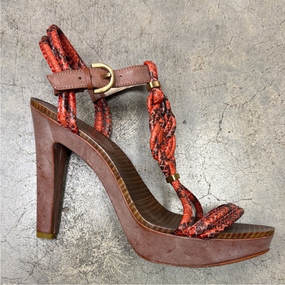 * COACH Simona snake-embossed leather platform sandals - Picture 3 of 7
